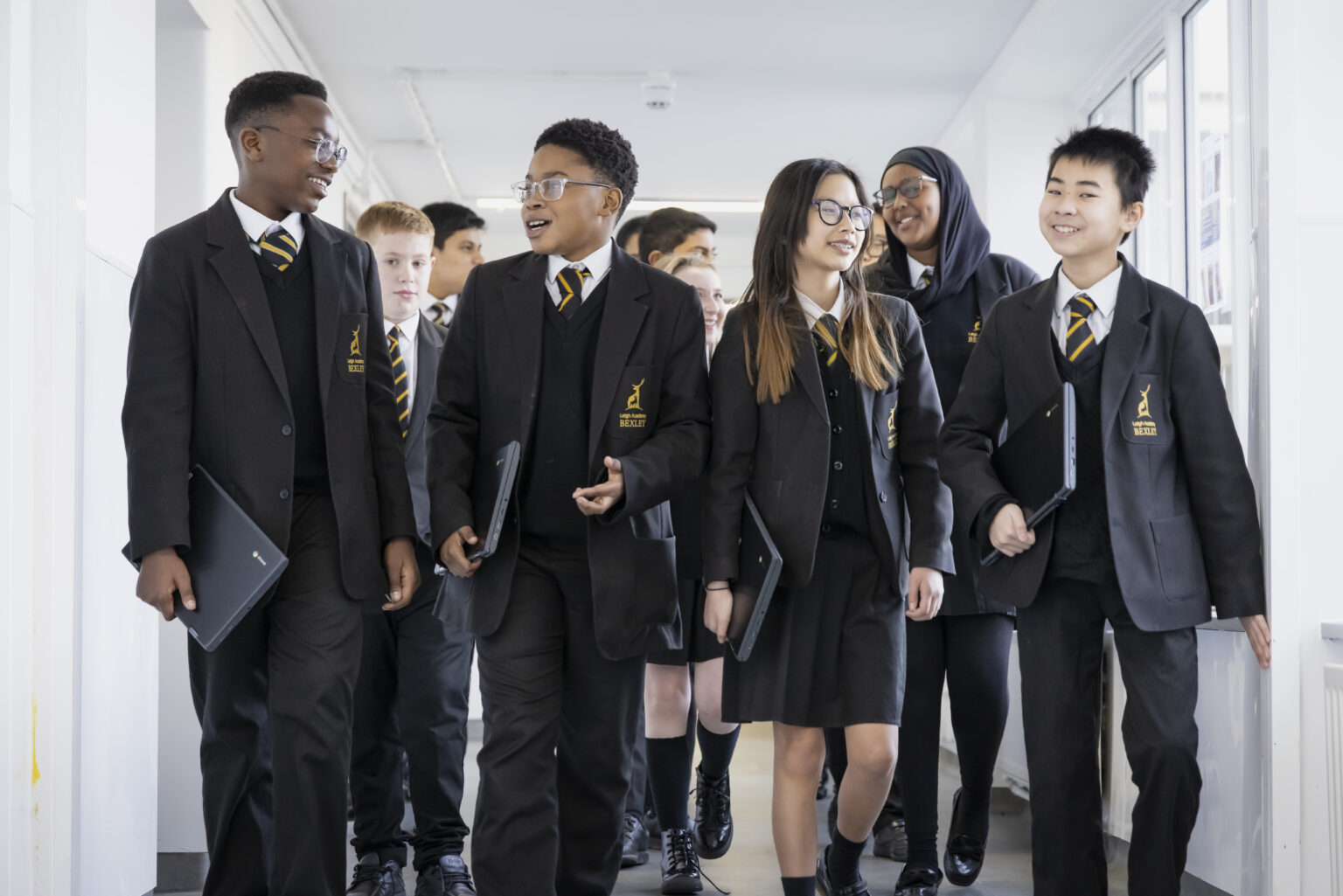 Students from Leigh Academy Bexley walking through the corridor